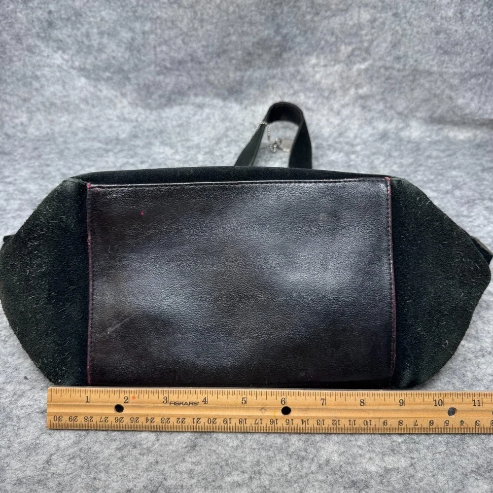 Vtg Y2K Apostrophe Black Suede Leather Shoulder Bag Boho Bohemian Minimalist
